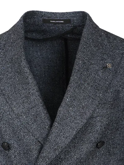 Tagliatore Montecarlo Doppio Petto Boucle Jackets Blue In Gray