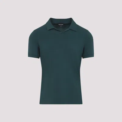 Giorgio Armani Woods Green Viscose Polo With Polo Collar In Green