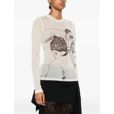 Jw Anderson Sheer Graphic Print Top With Long Sleeves