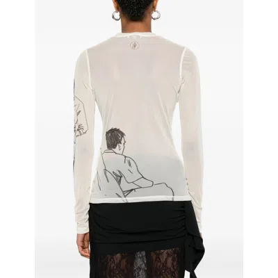 Jw Anderson Sheer Graphic Print Top With Long Sleeves