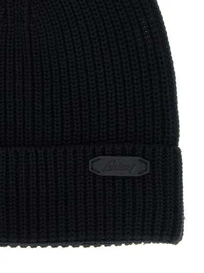 Brioni Navy Blue Ribbed Wool Beanie In Blue