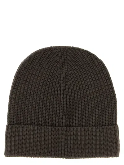 Brioni Ribbed Wool Beanie Cuff Folded In Brown