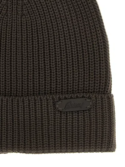 Brioni Ribbed Wool Beanie Cuff Folded In Brown