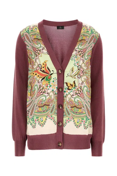 Etro Plum Cotton Blend Cardigan In Red