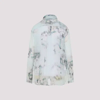 Alberta Ferretti Floral Print Chiffon Blouse With Knot Tie In Blue