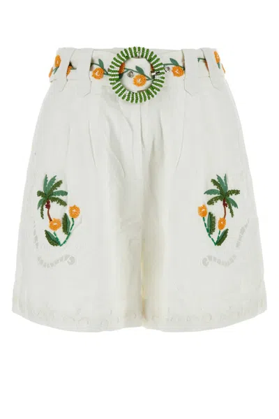 Farm Rio White Linen Tree Macaw Shorts