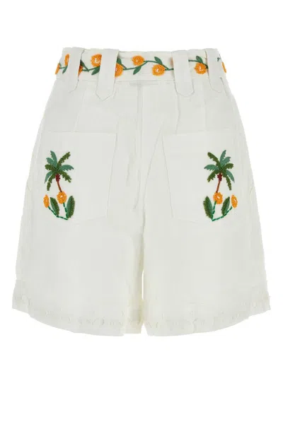 Farm Rio White Linen Tree Macaw Shorts