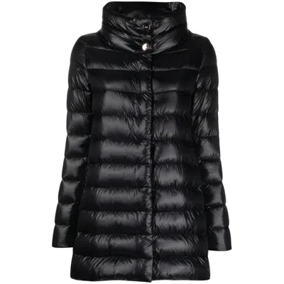 Herno Black High Collar Puffer Jacket With Horizontal Quilting