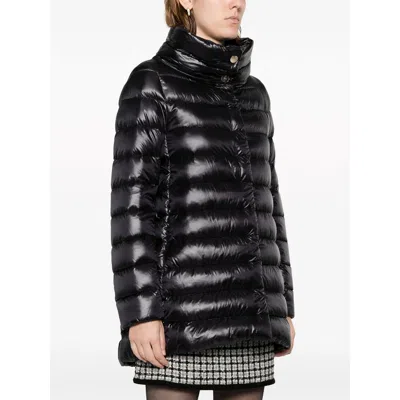 Herno Black High Collar Puffer Jacket With Horizontal Quilting