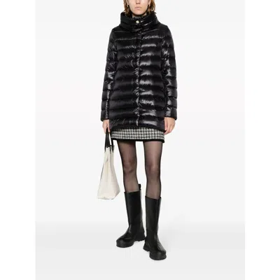 Herno Black High Collar Puffer Jacket With Horizontal Quilting