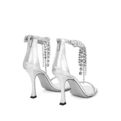 Jimmy Choo 'crystal' Metallic Sandals With Rhinestoned Ankle Strap And High Curved Heel
