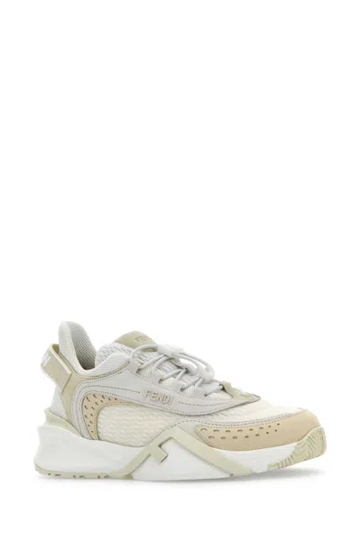 Fendi Ivory Mesh And Suede  Flow Sneakers