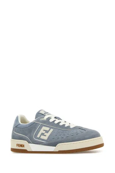 Fendi Light Blue Denim And Suede  Match Sneakers