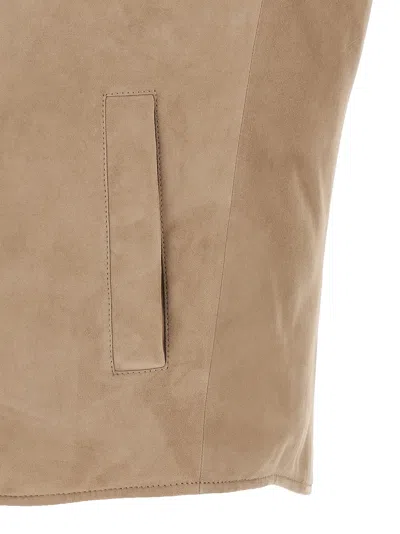 Brunello Cucinelli Beige Suede Sleeveless Down Jacket In Neutral