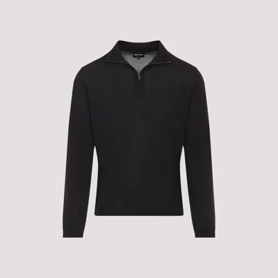 Giorgio Armani Classic Zip-up Pullover Crafted From Virgin Wool In Black