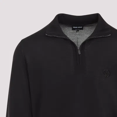 Giorgio Armani Classic Zip-up Pullover Crafted From Virgin Wool In Black