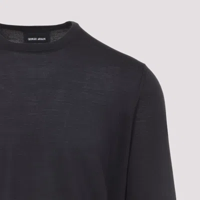 Giorgio Armani Crew Neck Sweater In Virgin Wool In Black