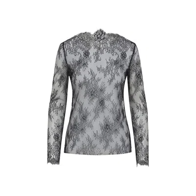 Alberta Ferretti Floral Pattern Lace Ls T-shirt In Gray