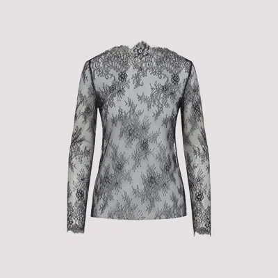 Alberta Ferretti Floral Pattern Lace Ls T-shirt In Gray