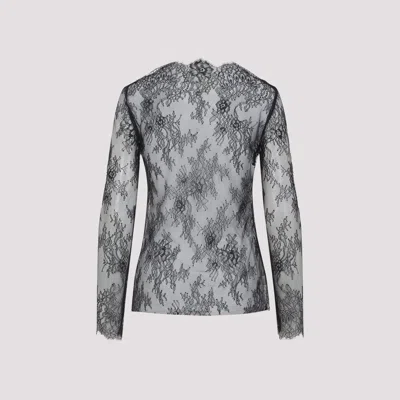 Alberta Ferretti Floral Pattern Lace Ls T-shirt In Gray