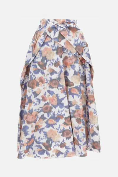 Erdem Womens Painted Rose White Floral Flared Cotton-blend Midi Skirt In Pink