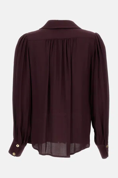 Elisabetta Franchi Logo Metal Detail Collar Shirt In Brown