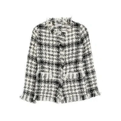 Charlott Fringed Checked-pattern Jacket In White