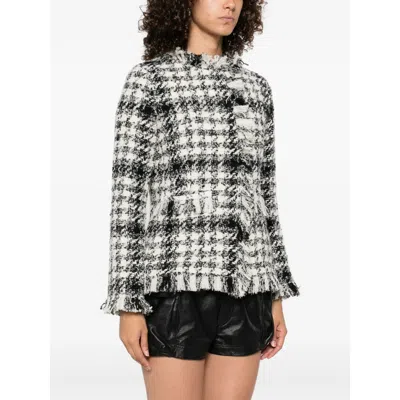 Charlott Fringed Checked-pattern Jacket In White