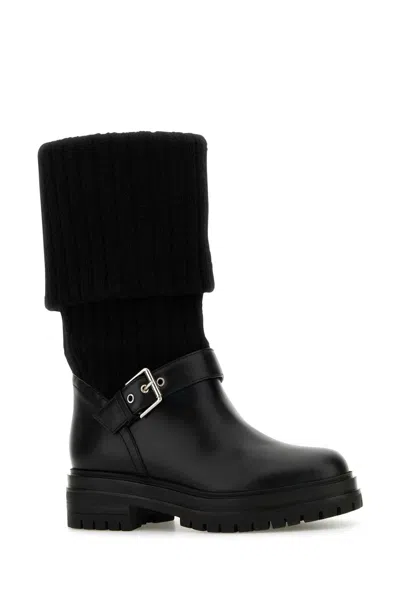 Gianvito Rossi Black Leather And Fabric Thurso Boots