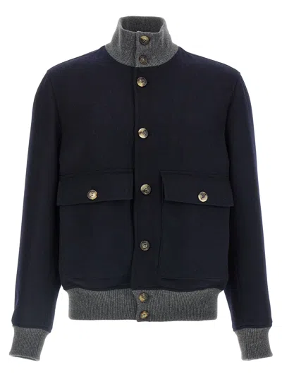 Brunello Cucinelli Wool Bomber Jacket Puffer Jackets Blue In Blue