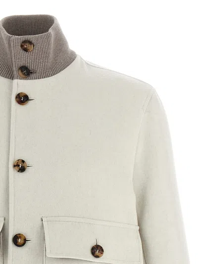 Brunello Cucinelli Wool Bomber Jacket Puffer Jackets White In Neutral