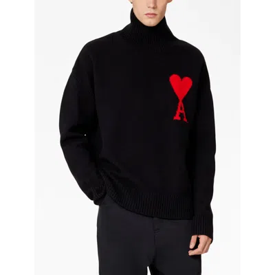 Ami Alexandre Mattiussi Ami Paris Funnel-neck Sweater With Heart Intarsia Design
