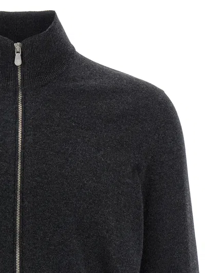 Brunello Cucinelli Silk Cashmere Cardigan Sweaters And Cardigans Black In Gray