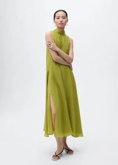 Mango Mock Neck Sleeveless Trapeze Dress In Green