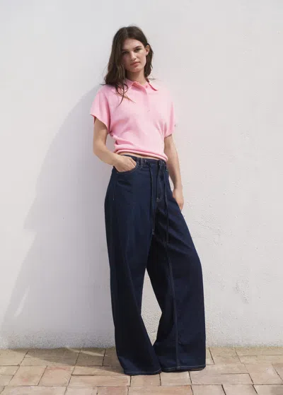 Mango Short-sleeved Polo-neck Sweater Pink In Pink