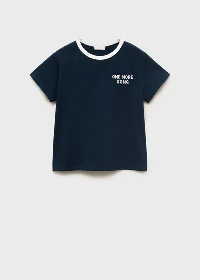 Mango T-shirt With Embroidered Contrasting Collar Navy In Blue
