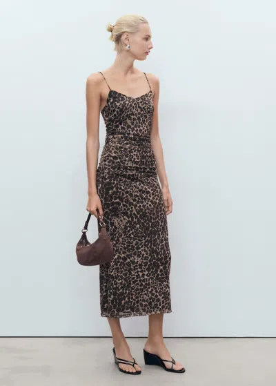 Mango Animal-print Midi-dress Brown
