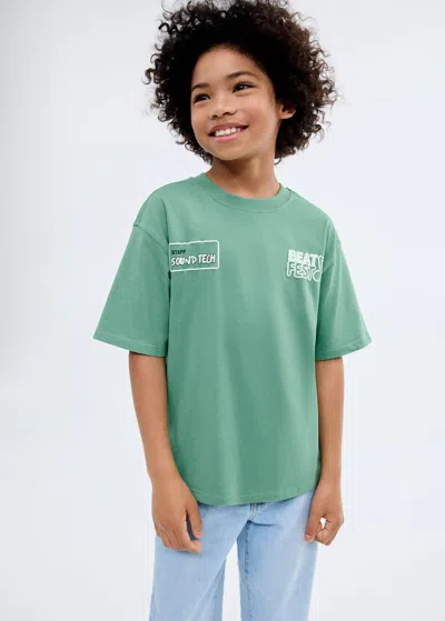 Mango Printed Embossed Letters T-shirt Green In Green