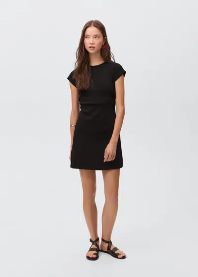 Mango Teen Ribbed Short Dress Black