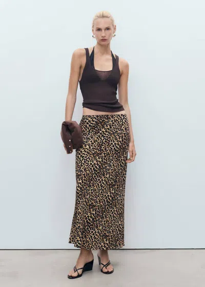Mango Animal-print Midi-skirt Brown