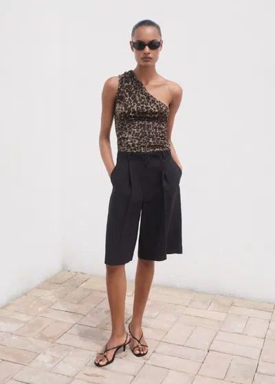 Mango Asymmetrical Animal Print Top Brown In Animal Print