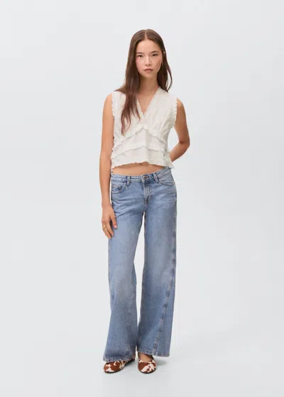 Mango Teen Floral Embroidered Ruffle Sleeveless Crop Top