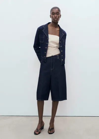 Mango Mid-rise Denim Bermuda Shorts Open Blue