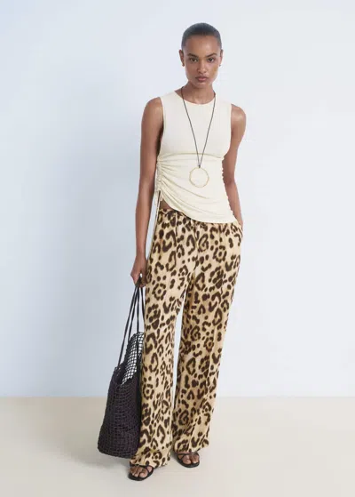 Mango Bernie Print Wide Leg Drawstring Pants In Multi