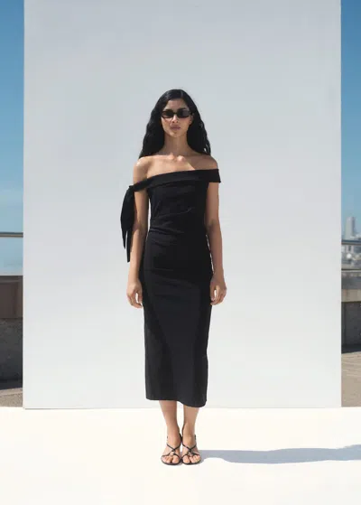 Mango Strapless Dress With Bow Detail Black