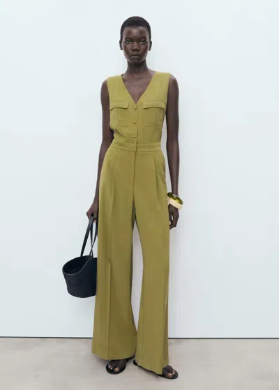 Mango Long Chest-pocket Jumpsuit Green