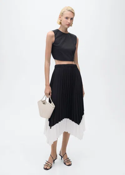 Mango Pleated Asymmetric Skirt Black In Multi