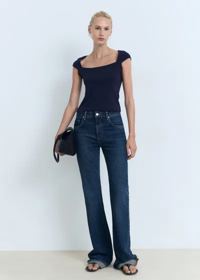 Mango Cotton T-shirt With Low Neckline Navy