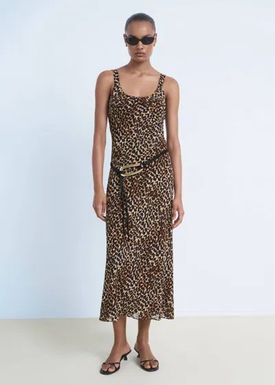 Mango Animal-print Midi-dress Black