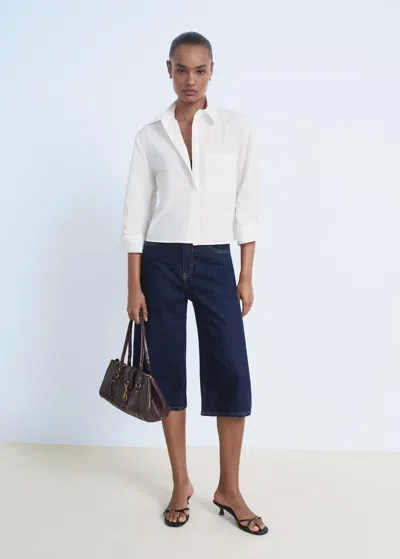 Mango Rhinestone Cropped Shirt Off White In White